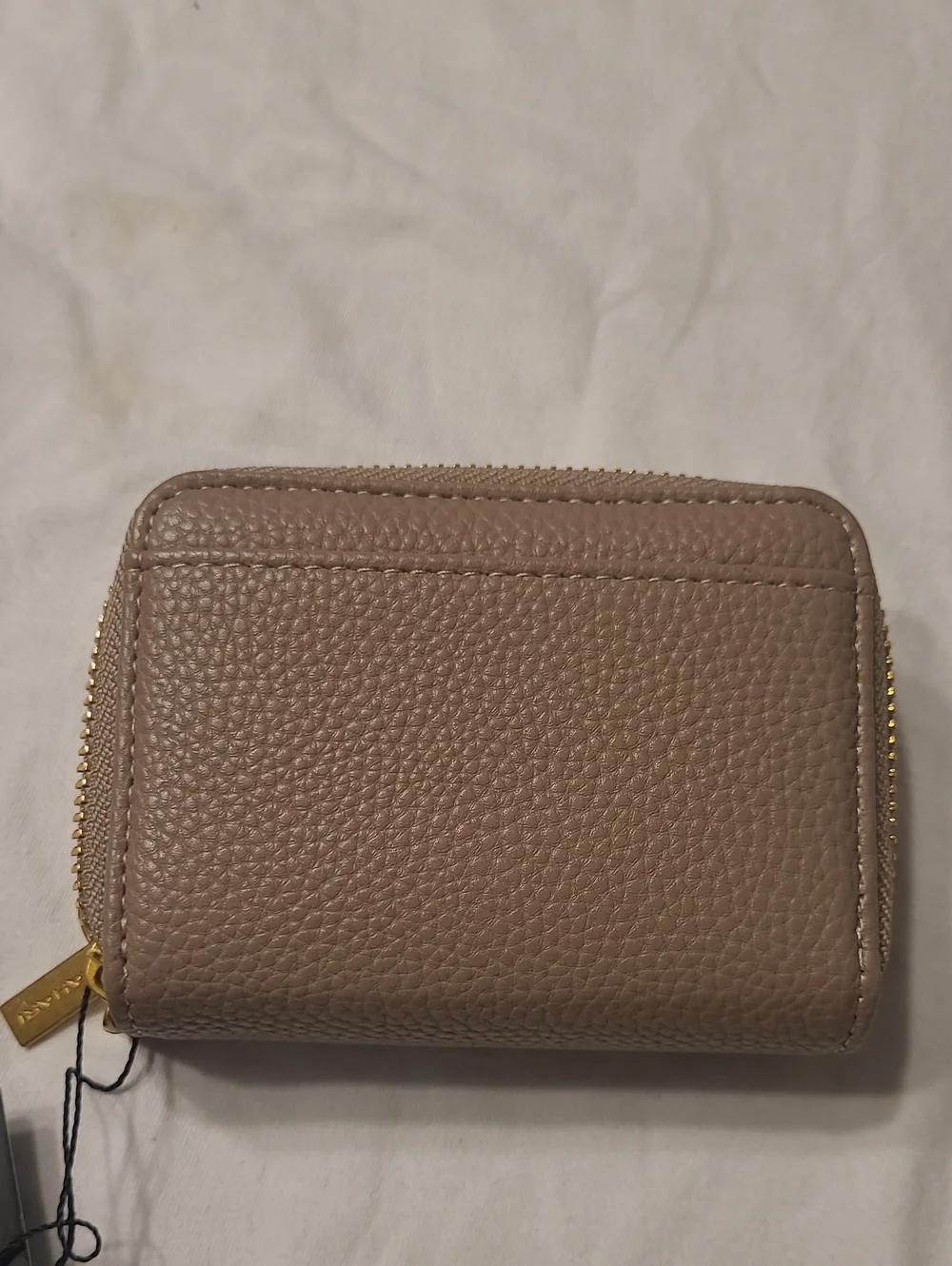 Tahari Pebbled Taupe Zip Wallet with Gold T Accent